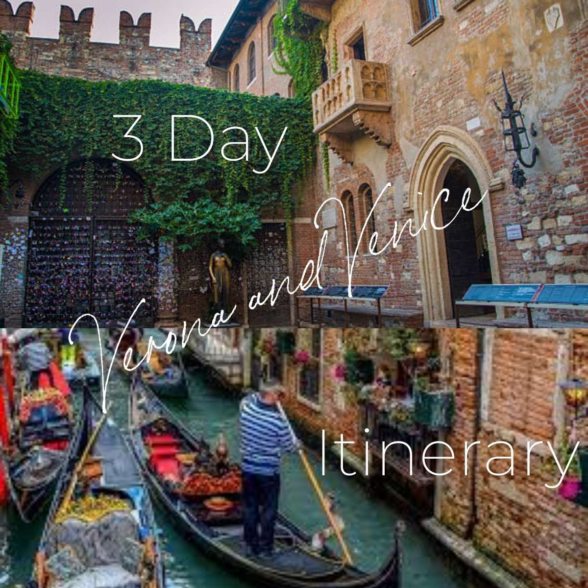The Travel Home Juliet's balcony in Verona and gondolas in a Venice canal